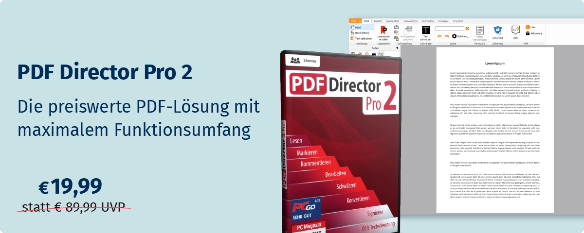 PDF Director Pro 2 | Die preiswerte PDF-Lösung mit maximalem Funktionsumfang | Die Dauerlizenz für 19,99 EUR (statt 89,99 EUR UVP) | Sofort-Download für Windows