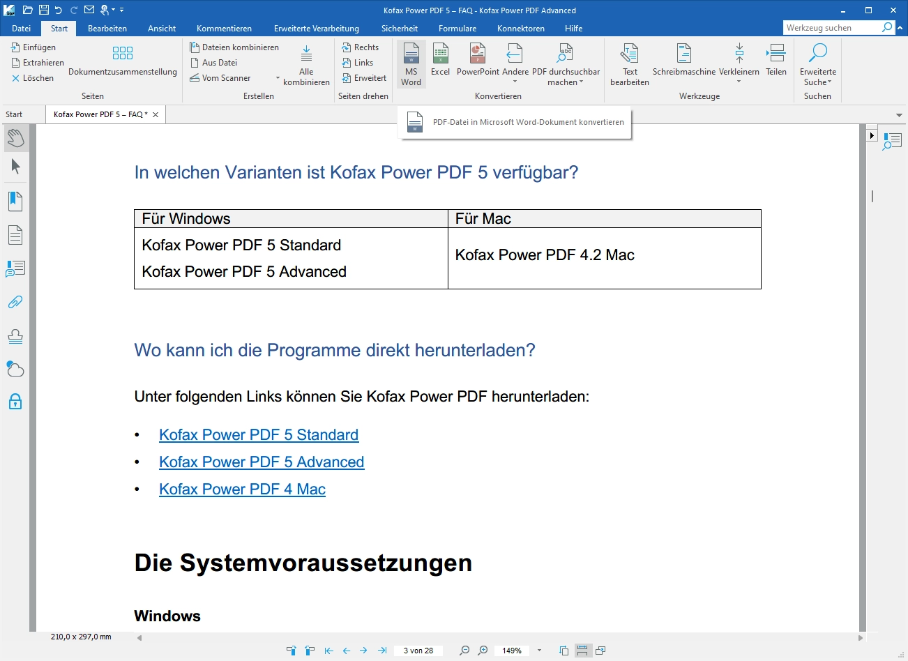 PDF in Word, Excel oder PowerPoint konvertieren